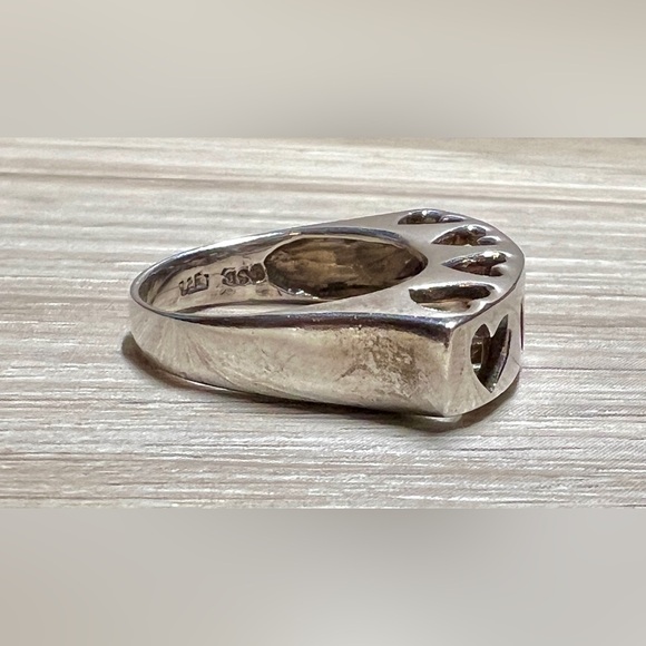 Vintage Designer Signed Sterling Silver Open Heart Tall Dome Ring, Size 6, 5.1g - Picture 8 of 15